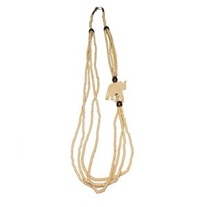 Vintage Multi Strand Elephant Necklace Hand Carved Bovine Bone Cream Beaded Boho